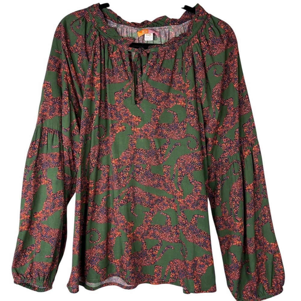 Briton Court Wildcat Ruffle Viscose balloon sleeve Peasant Blouse Size SM